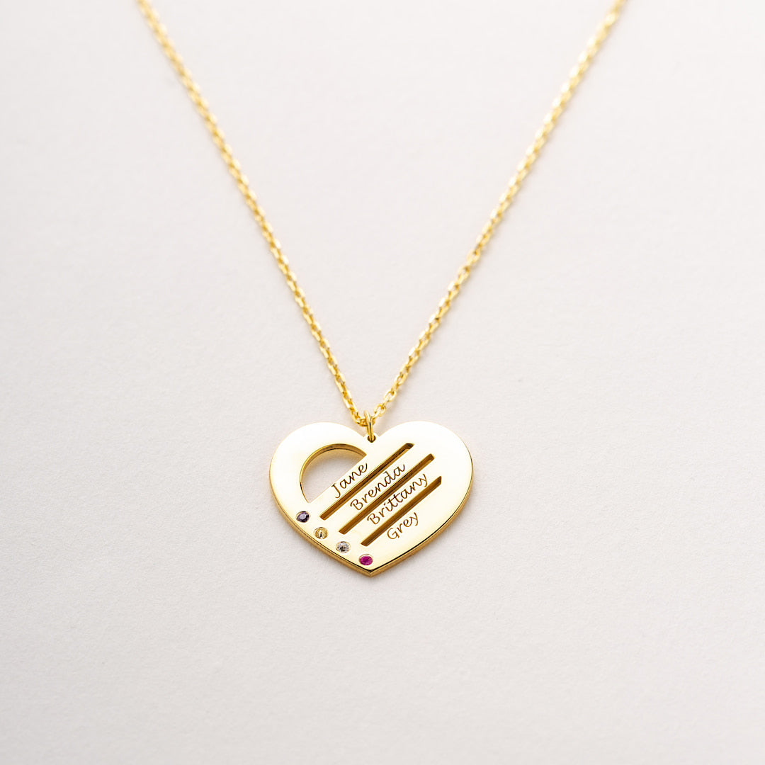 Heart Name Necklace with Birthstone