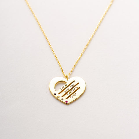 Heart Name Necklace with Birthstones