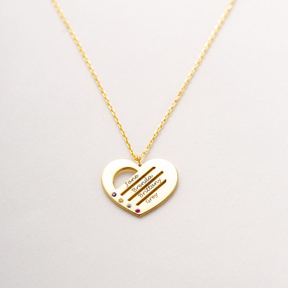 Heart Name Necklace with Birthstones