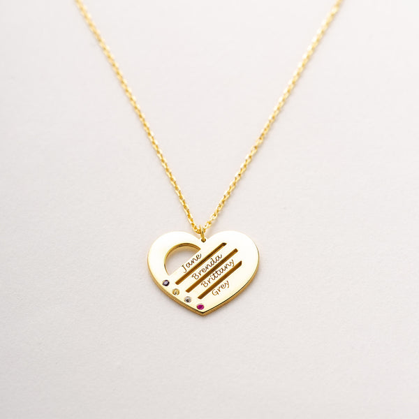 Heart Name Necklace with Birthstones mothers day jewelry