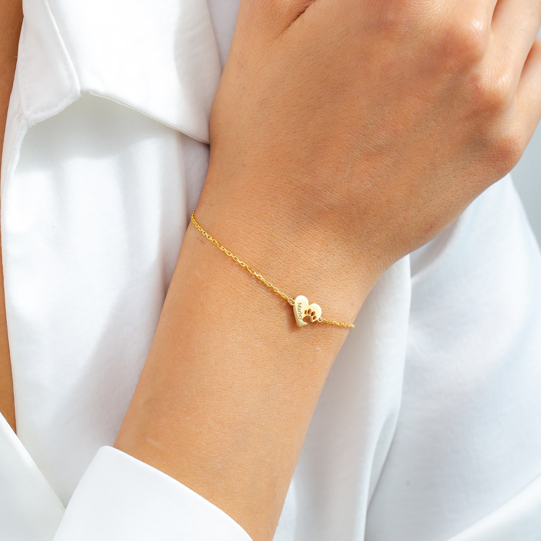 Engraved Heart Paw Bracelet