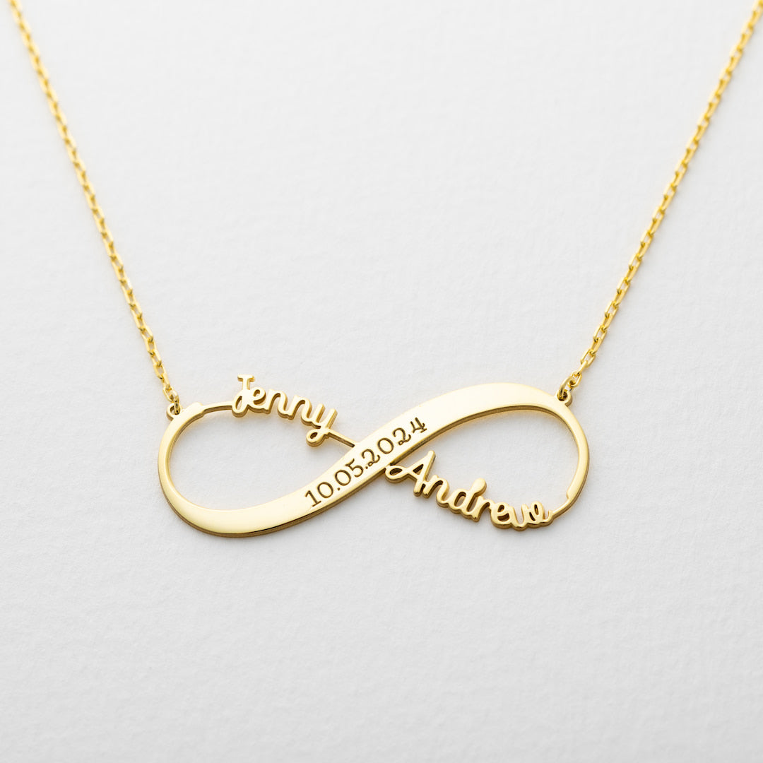 Infinity Engraved Name Date Necklace 