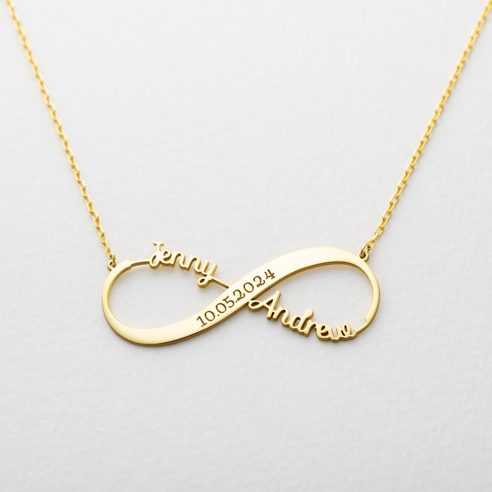 Infinity Engraved Name Date Necklace 