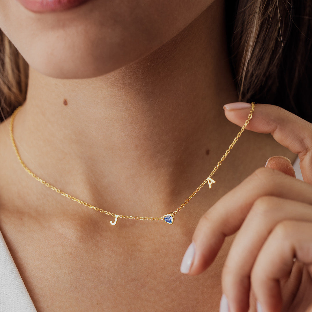 Initial heart Birthstone Necklace