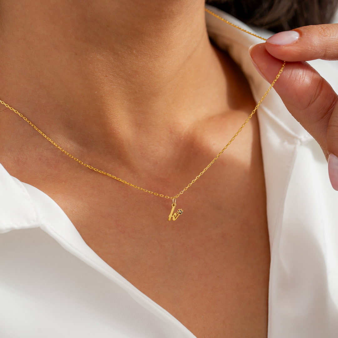 Initial with Tiny Paw Charm Necklace 