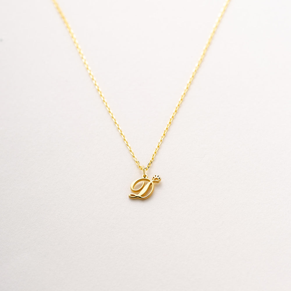 Initial with tiny paw necklace