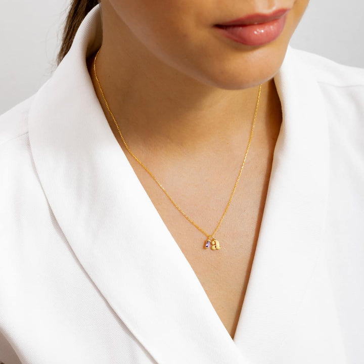 Baguette Birthstone Initial Necklace