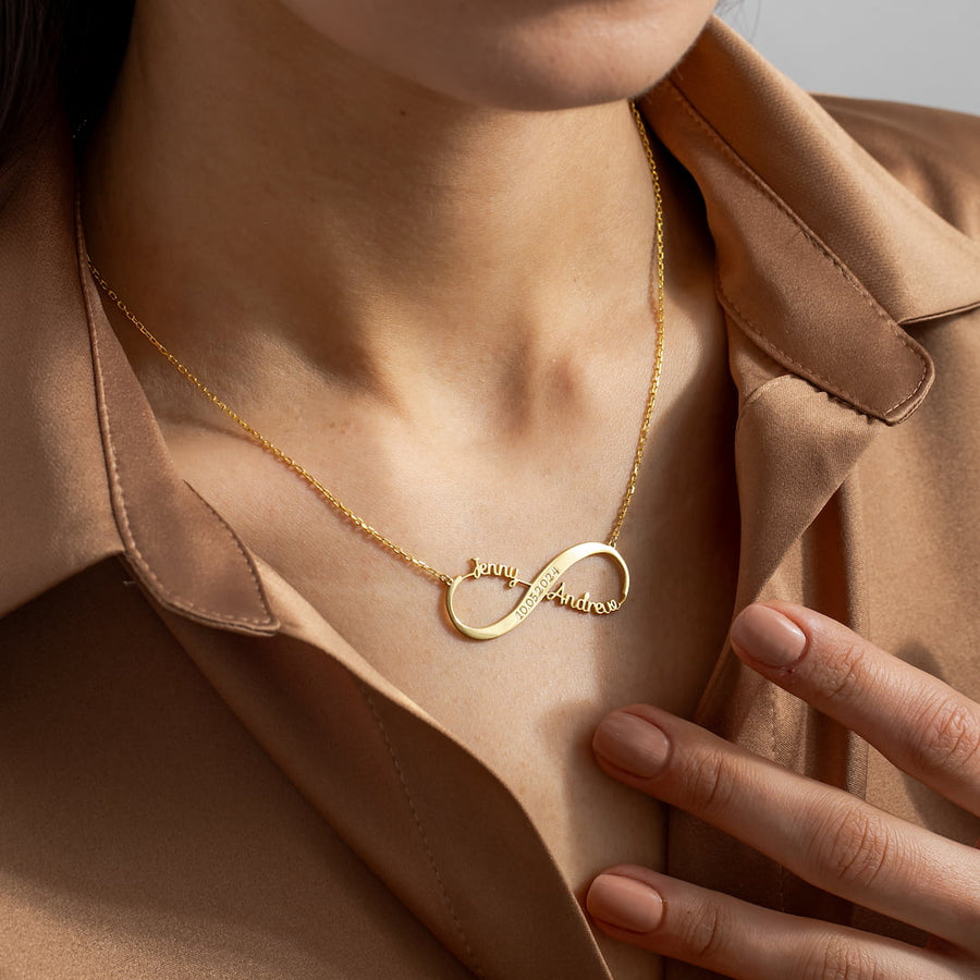 Engraved Infinity Necklace with Names and Date