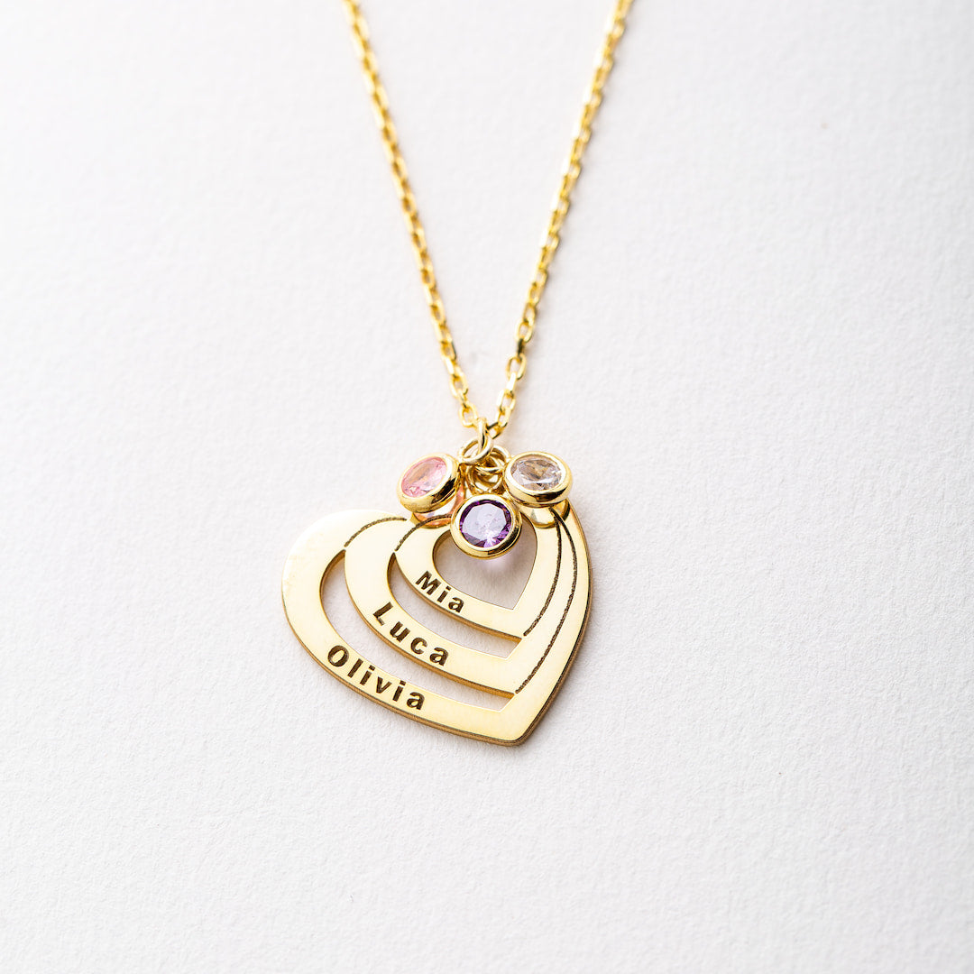 Multiple Name Necklace with Birthstone