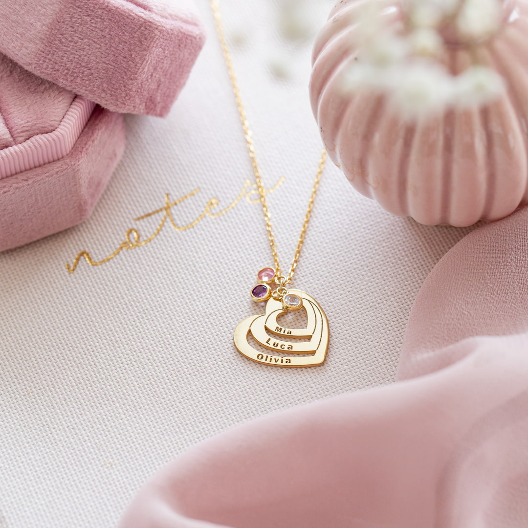Multiple Name Necklace with Birthstone