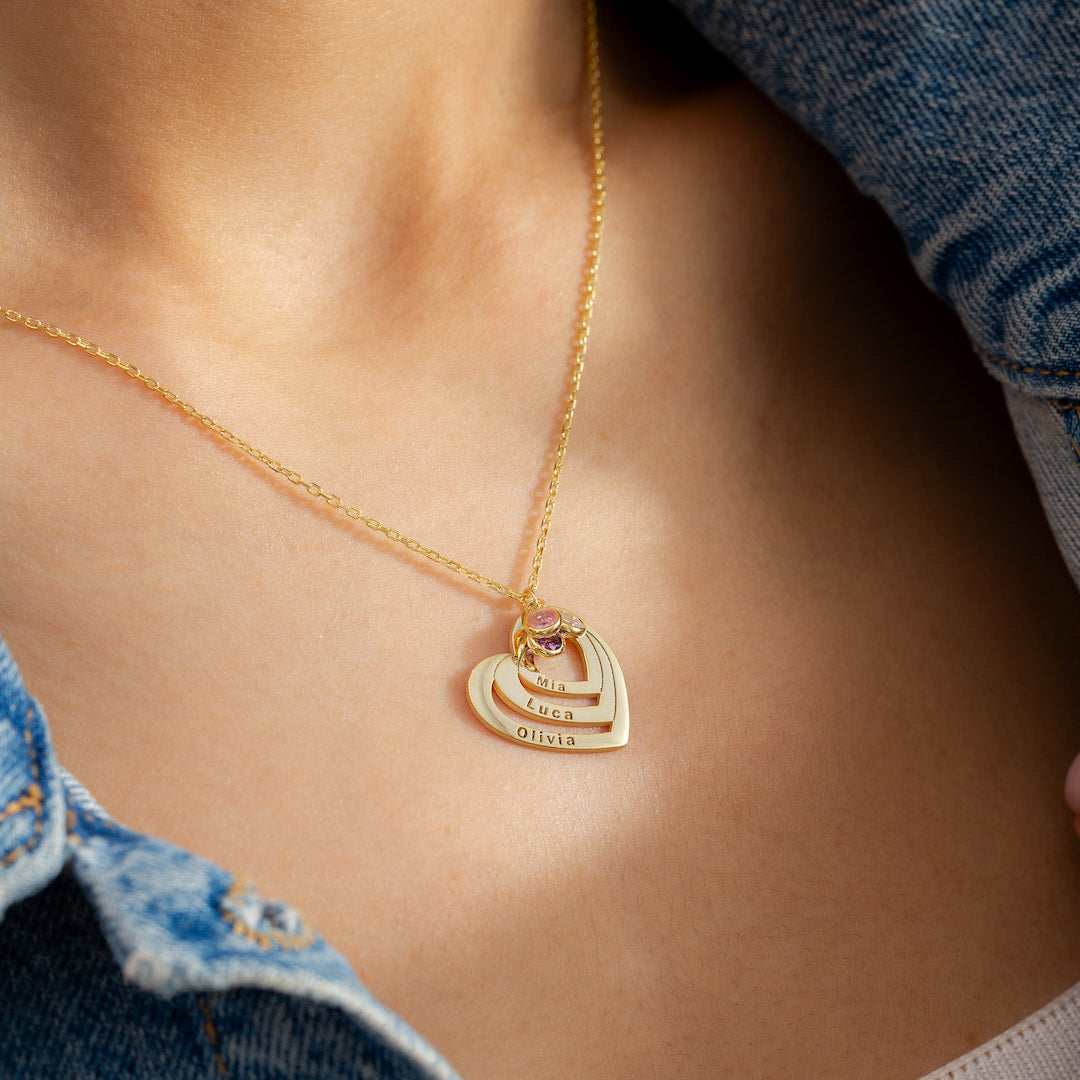 Multiple Name Necklace with Birthstone