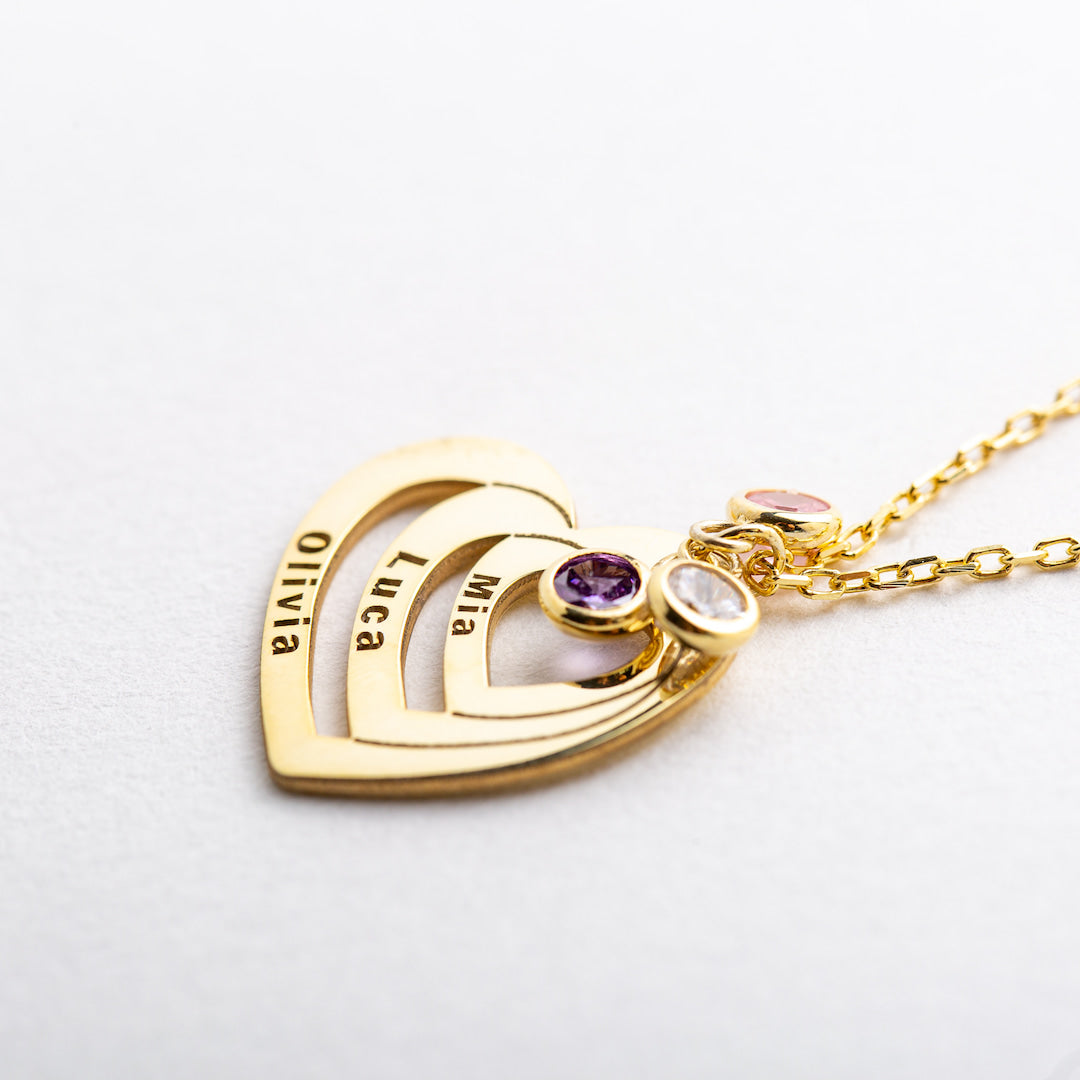 Multiple Name Necklace with Birthstone