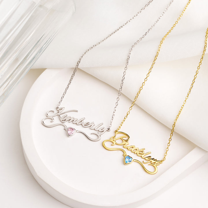 Personalized Cursive Name & Birthstone Necklace