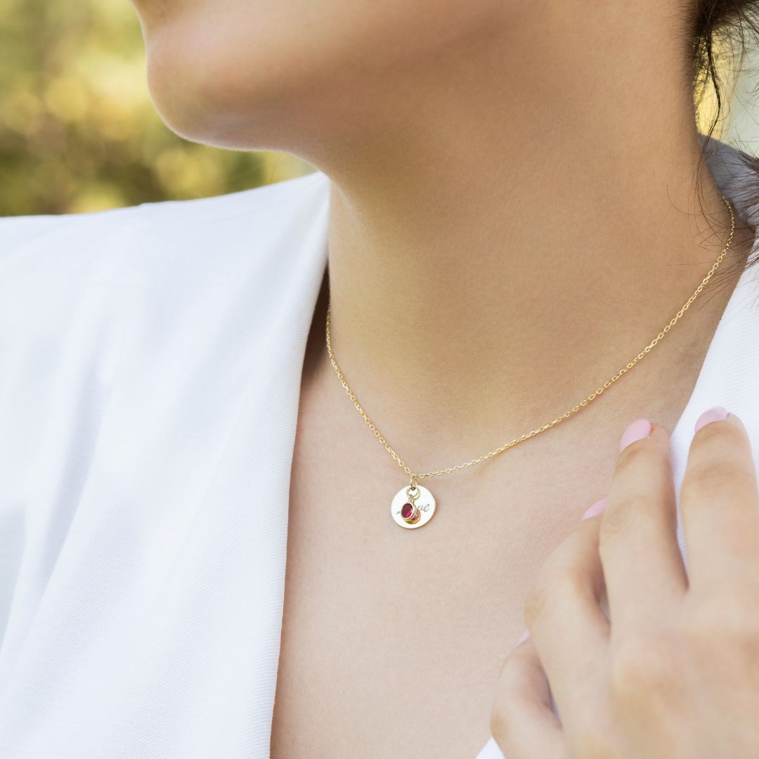 Name Disk Birthstone Charm Necklace
