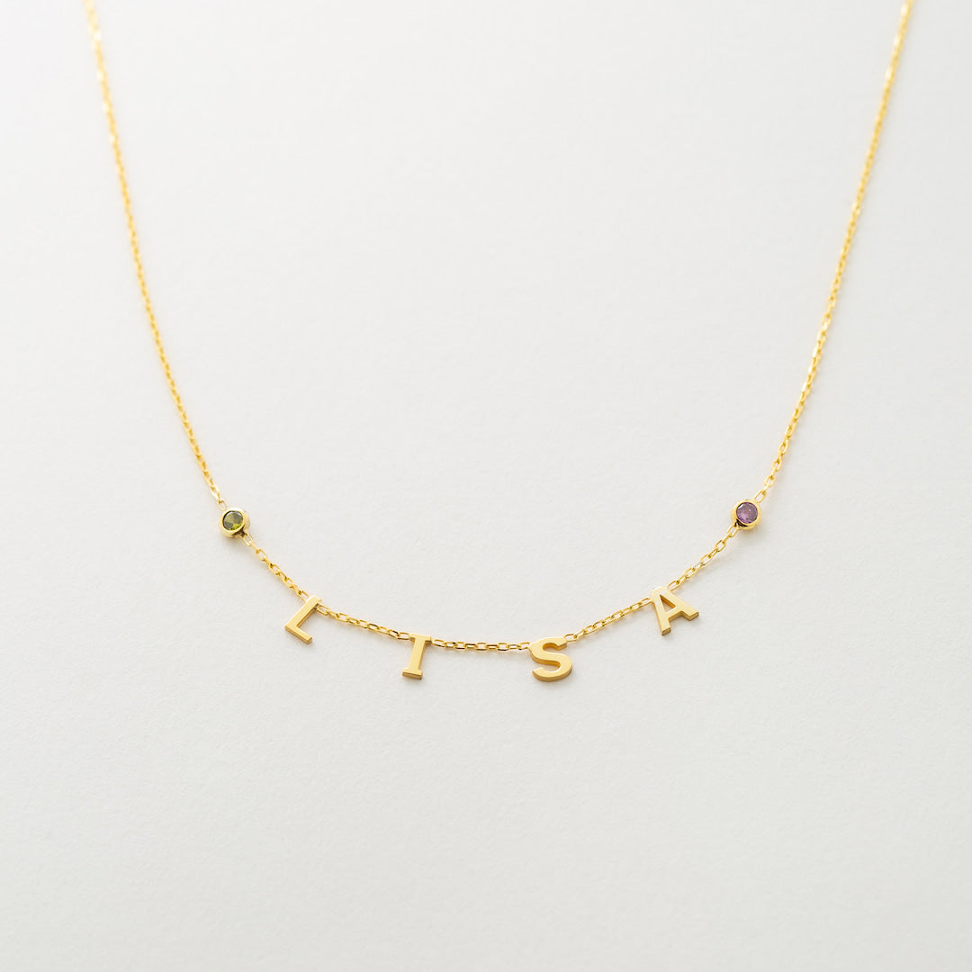 Name Necklace with Birthstone