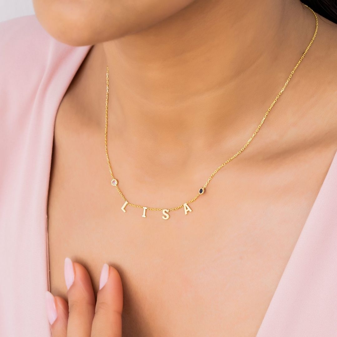 Name Necklace with Birthstone