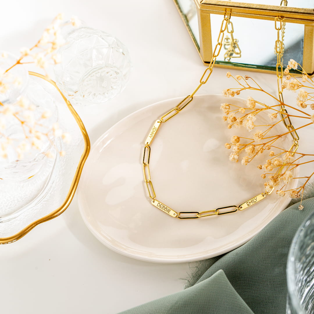 Name Bar Necklace Paperclip Chain Custom Gift