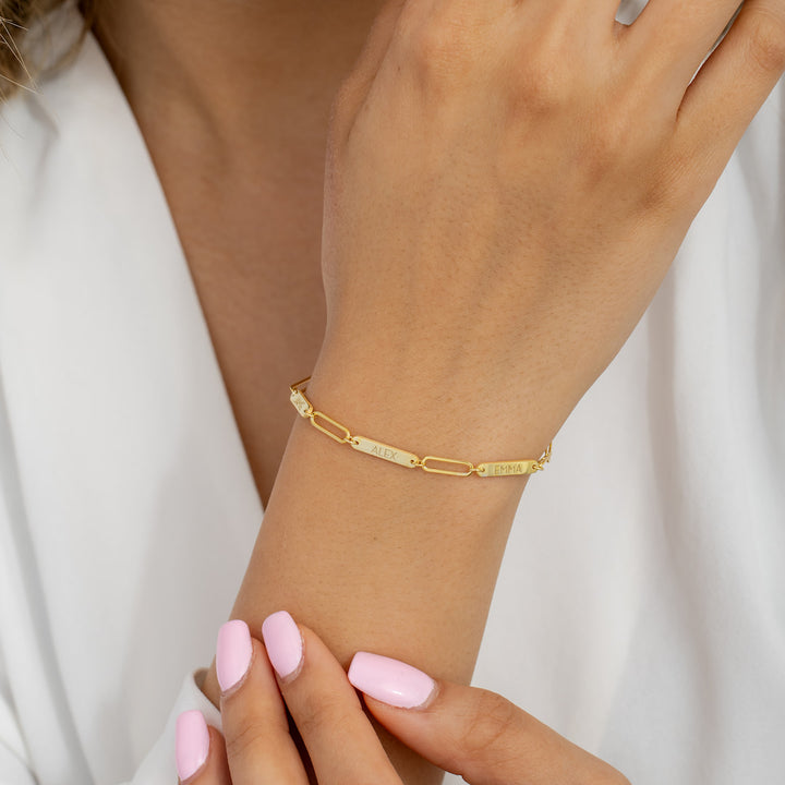 Engraved Bar Bracelet with Paperclip Chain