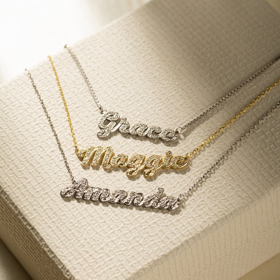 cz diamond name pendant