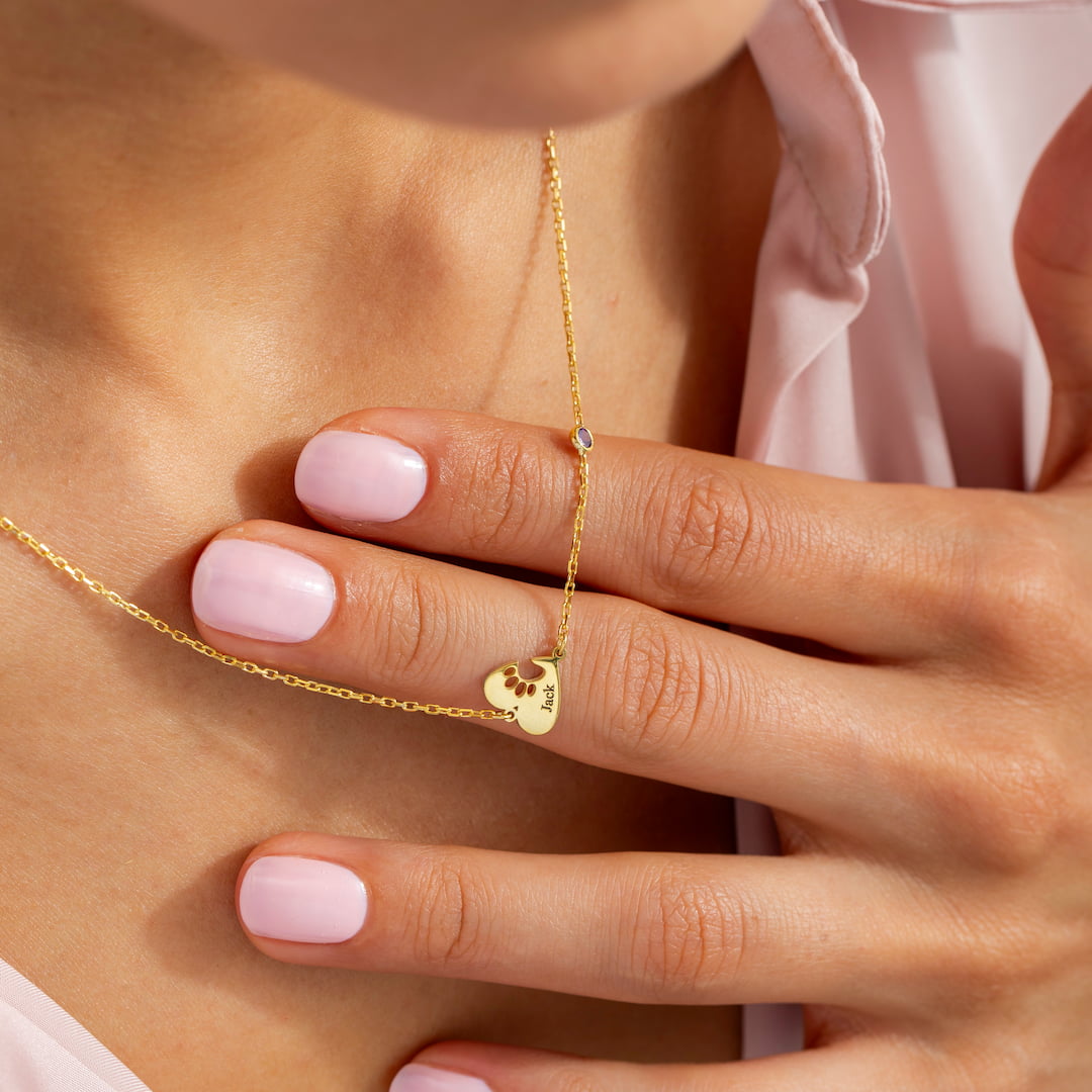 Paw Birthstone Heart Necklace 
