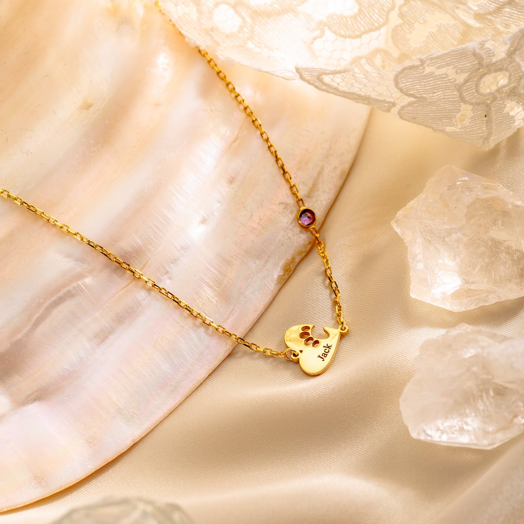 Paw Birthstone Heart Necklace 