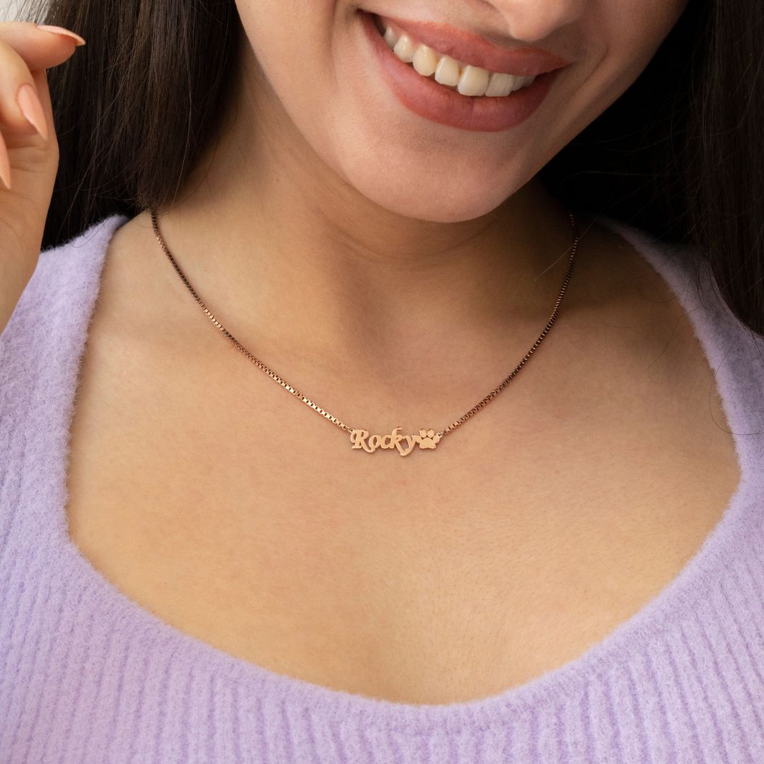 Paw Name Necklace with Box Chain
