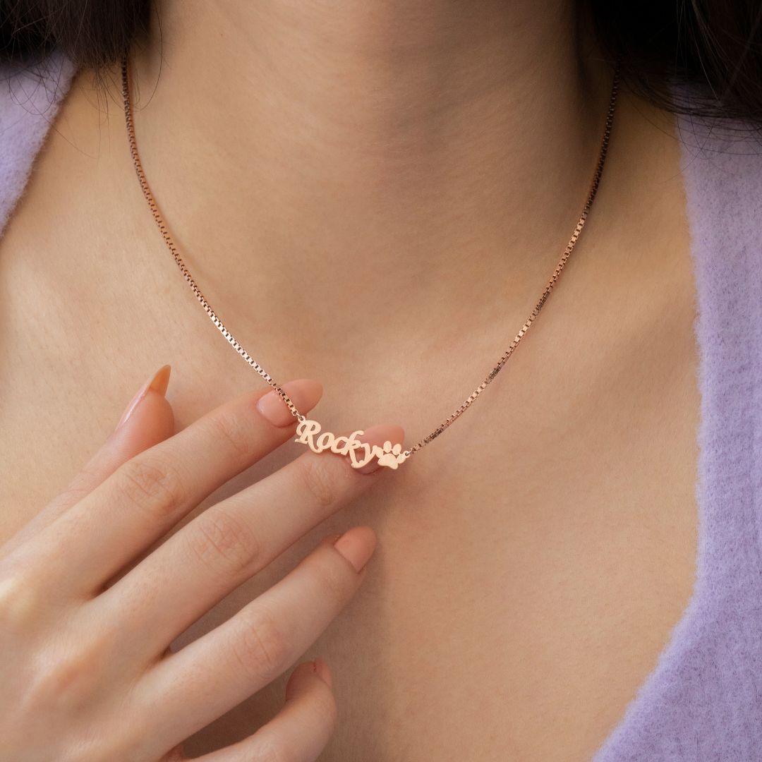 Paw Name Necklace with Box Chain