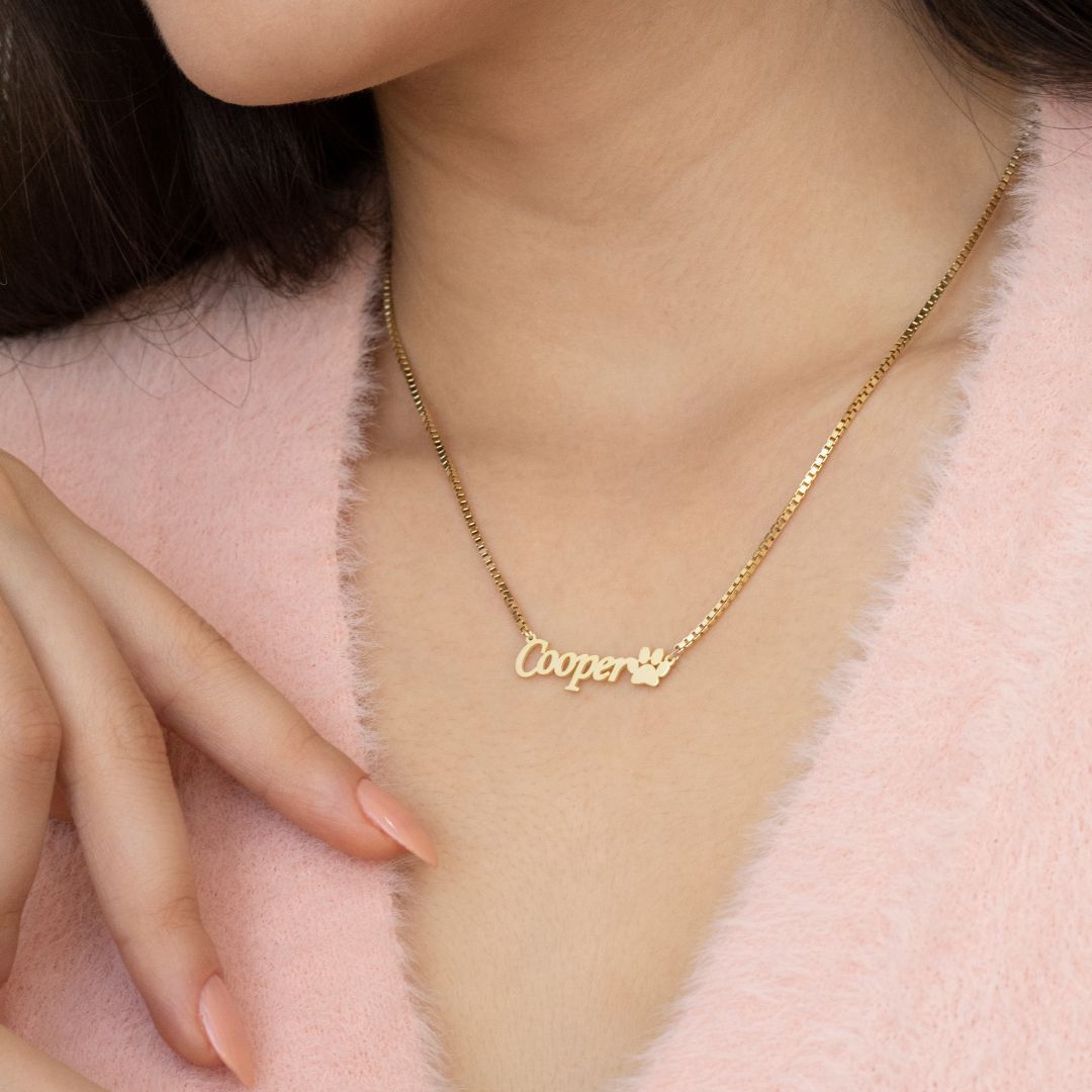 Paw Name Necklace with Box Chain