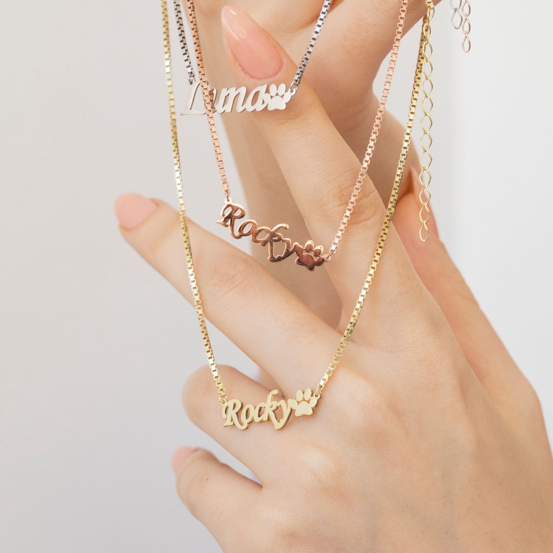 Paw Name Necklace with Box Chain Gift