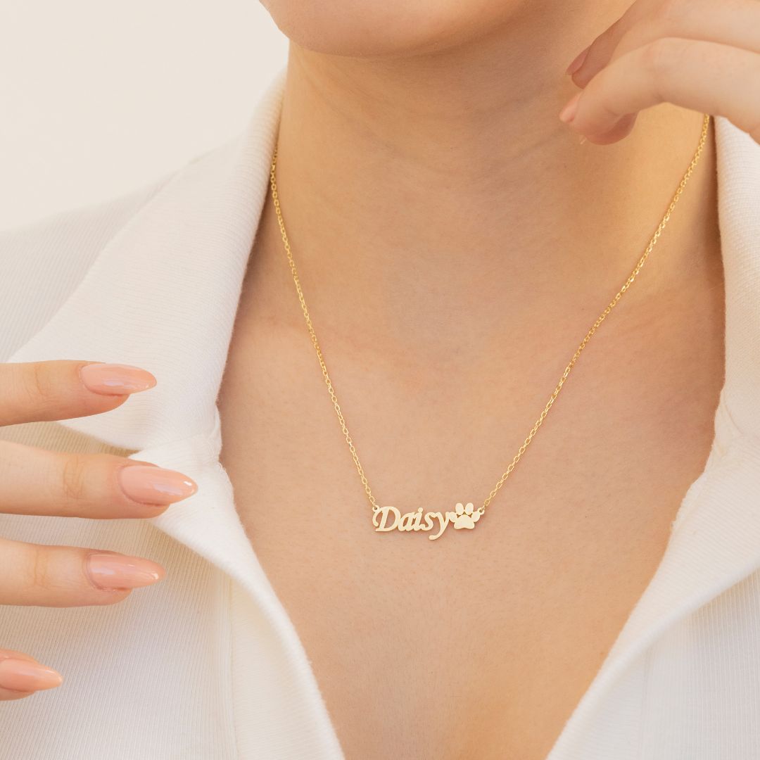 Paw Name Necklace with Cable Chain