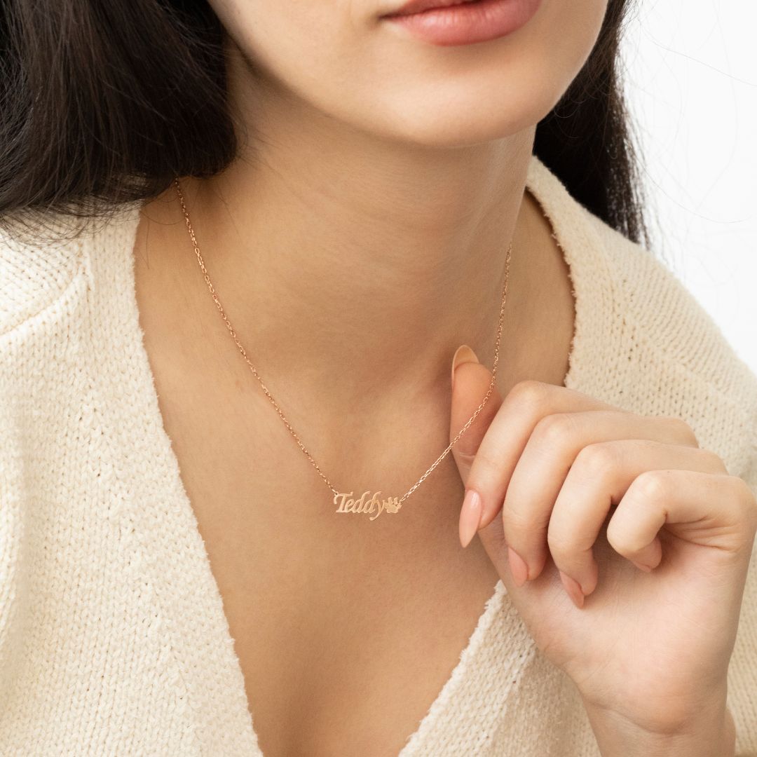 Paw Name Necklace with Cable Chain