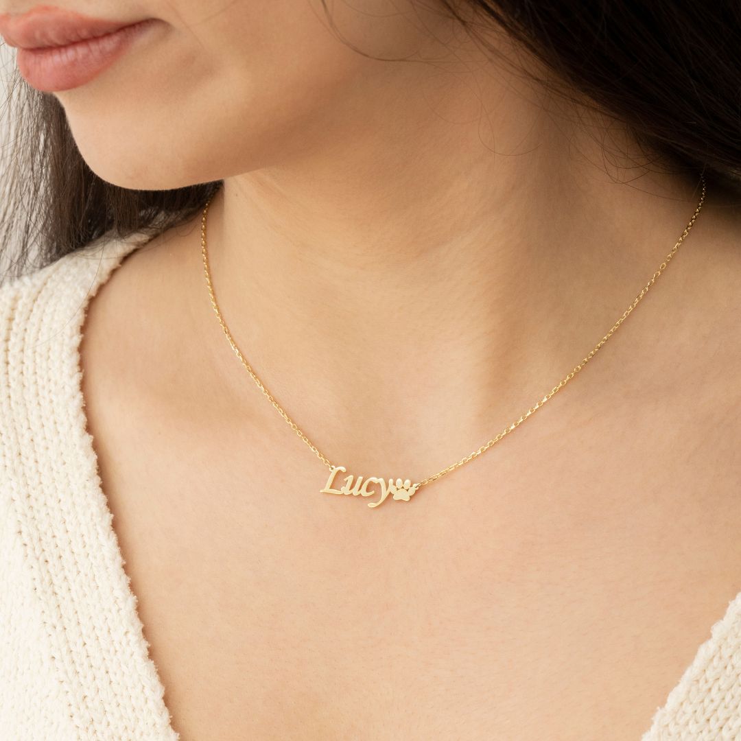 Paw Name Necklace with Cable Chain Silveristic