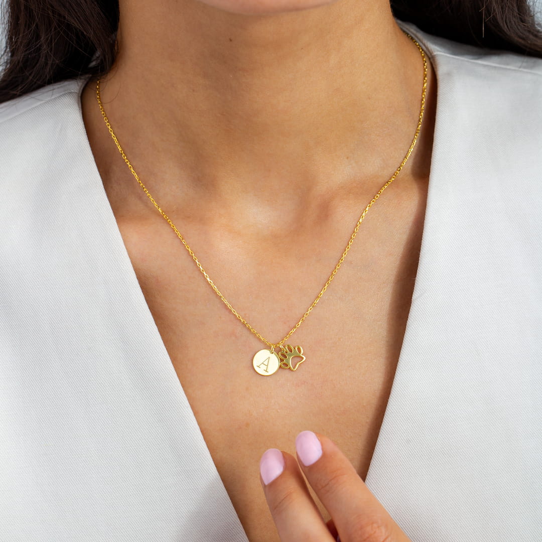 Paw Necklace Personalized Initial Disc