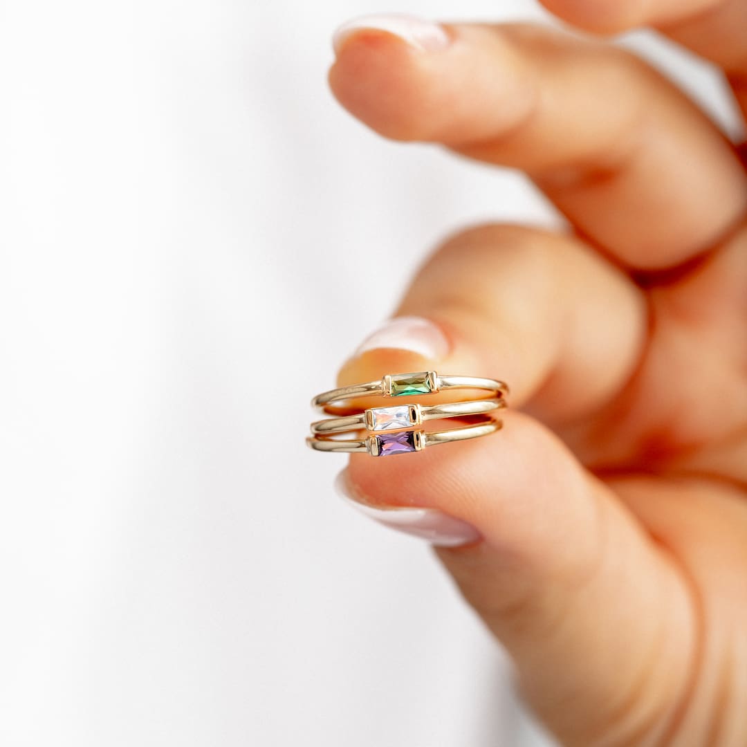 Custom Baguette Birthstone Ring