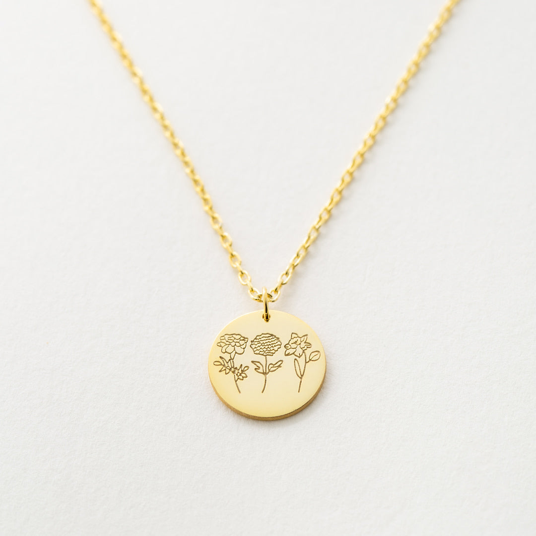 Personalized Birth Flower Disk Charm Necklace buy