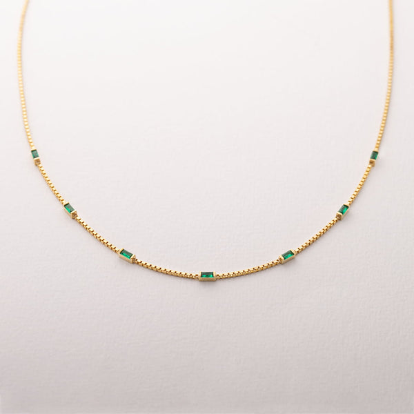Baguette Birthstone Necklace with Box Chain