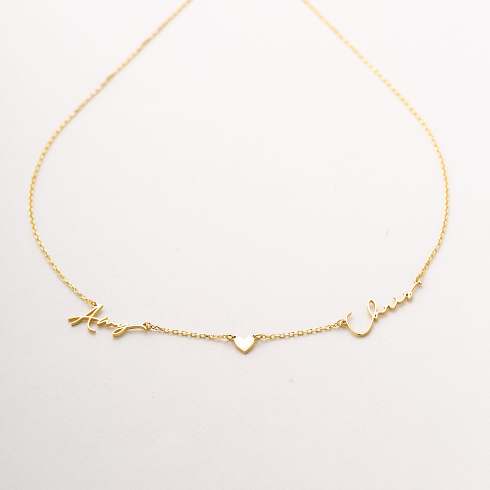 Personalized double name necklace with heart