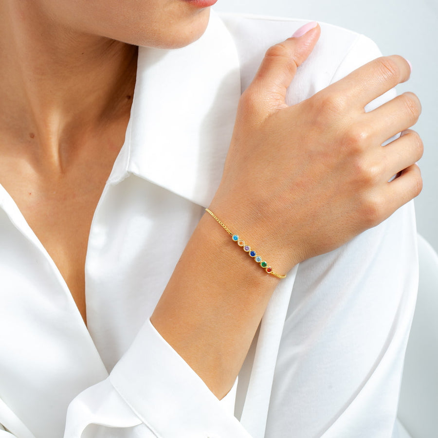 Family Birthstone Bracelet with Box Chain