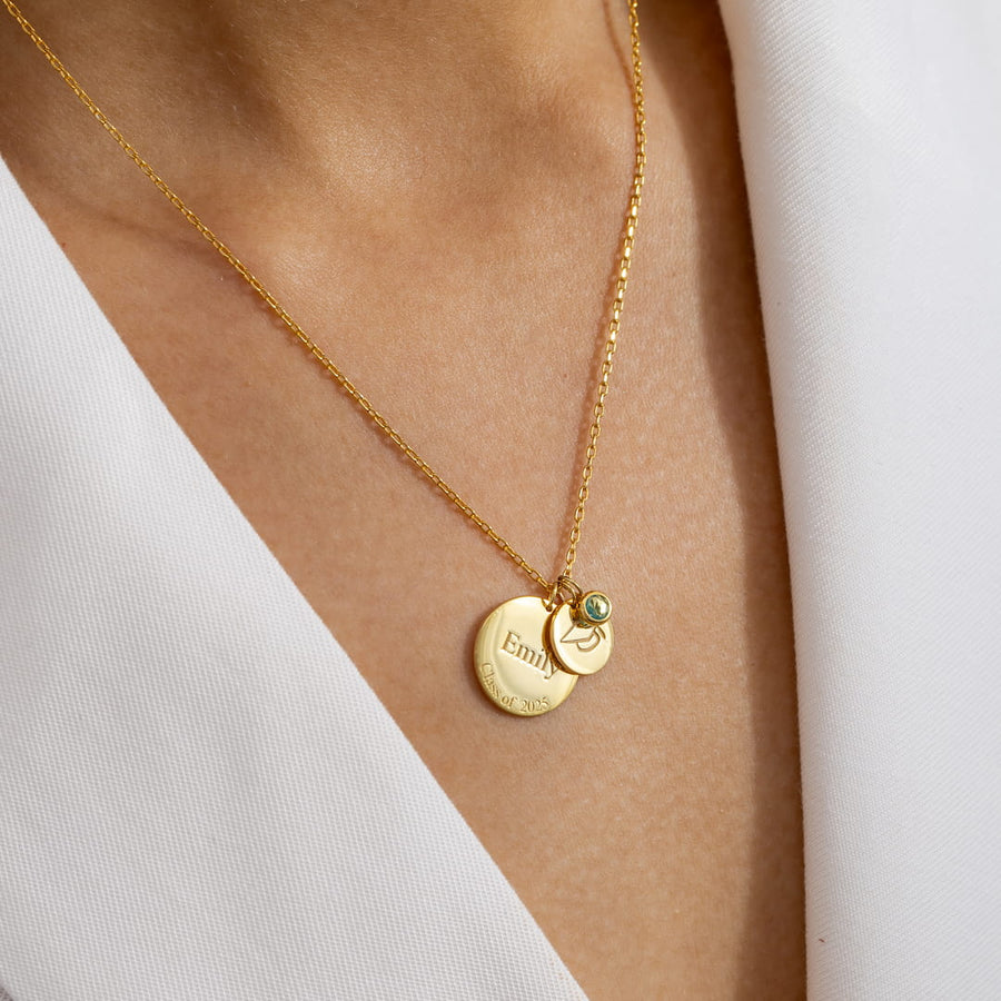 Personalized Graduation Disc Necklace – Name, Year & Birthstone