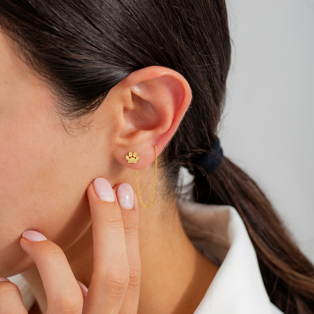 Engraved Paw Threader Earrings