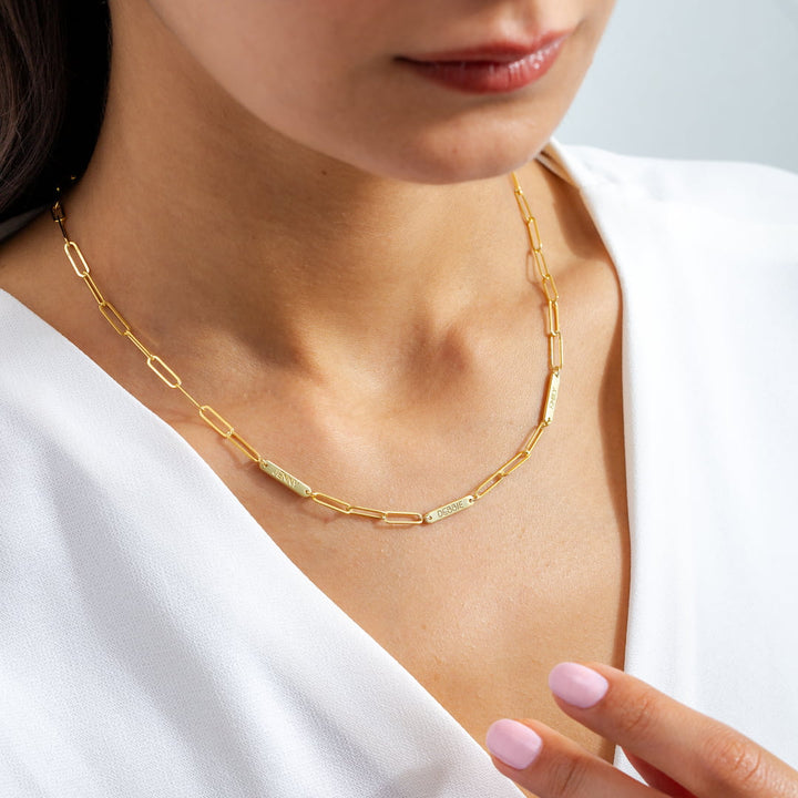 Engraved Bar Necklace with Paperclip Chain
