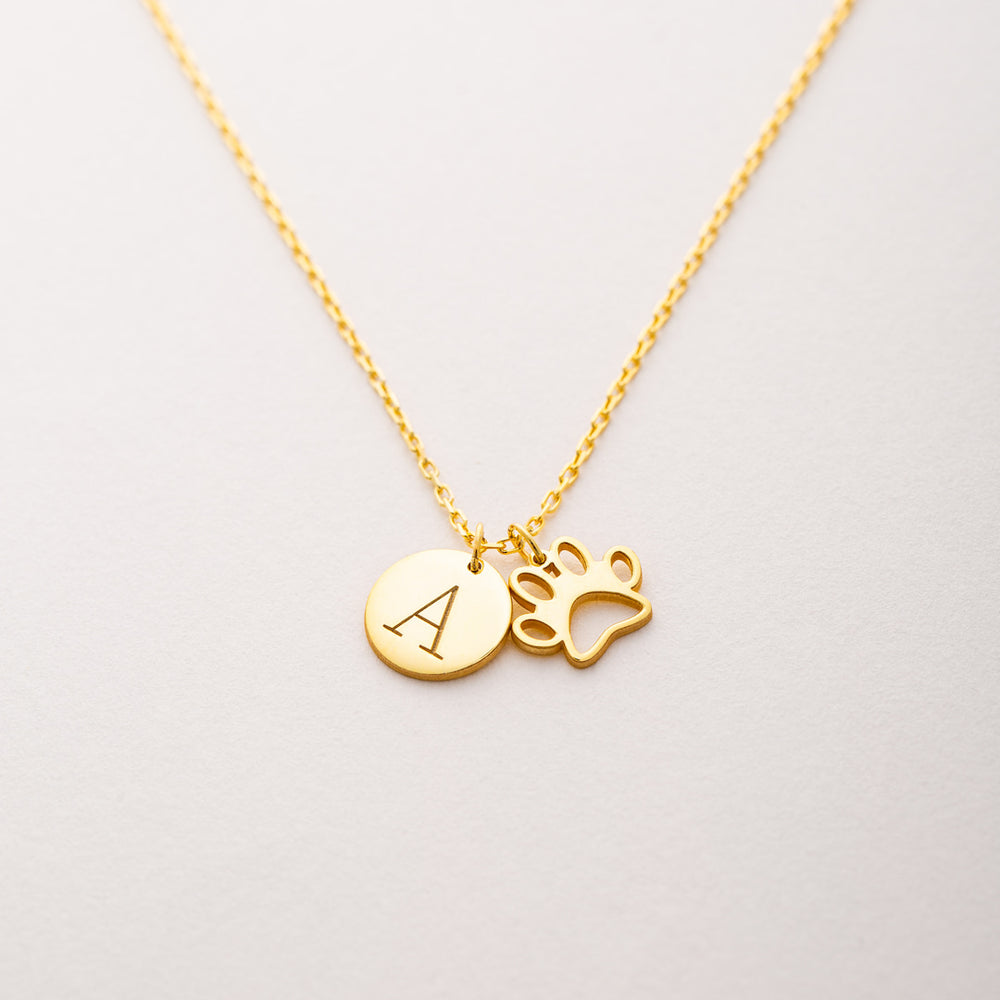 Petnecklace Paw Initial Charm Gold 