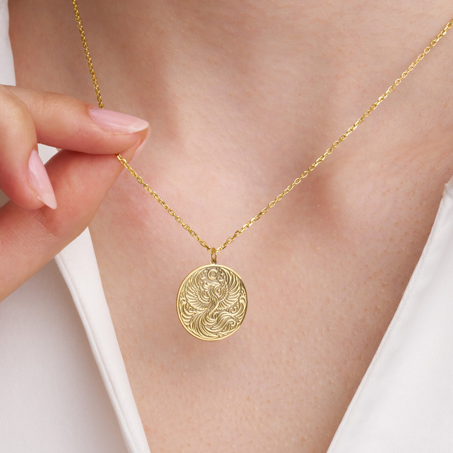 Personalized Phoenix Necklace with Back Engraving