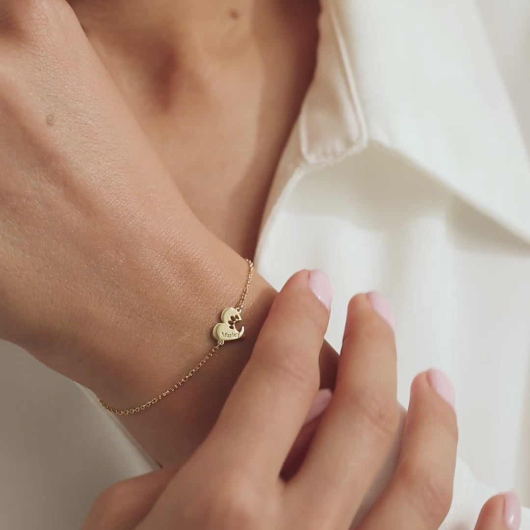 Engraved Heart Paw Bracelet