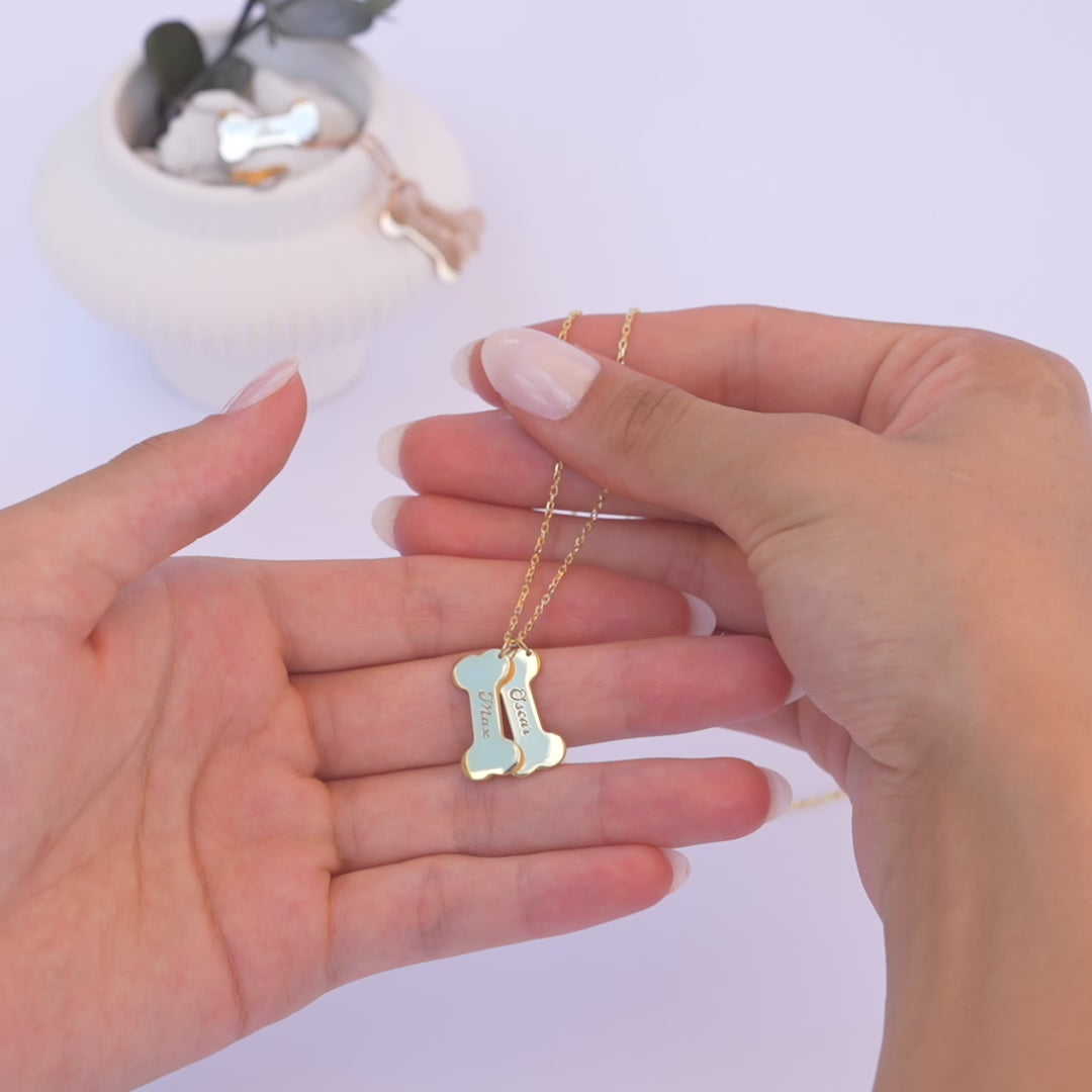 Engraved Dog Bone Charm Necklace 
