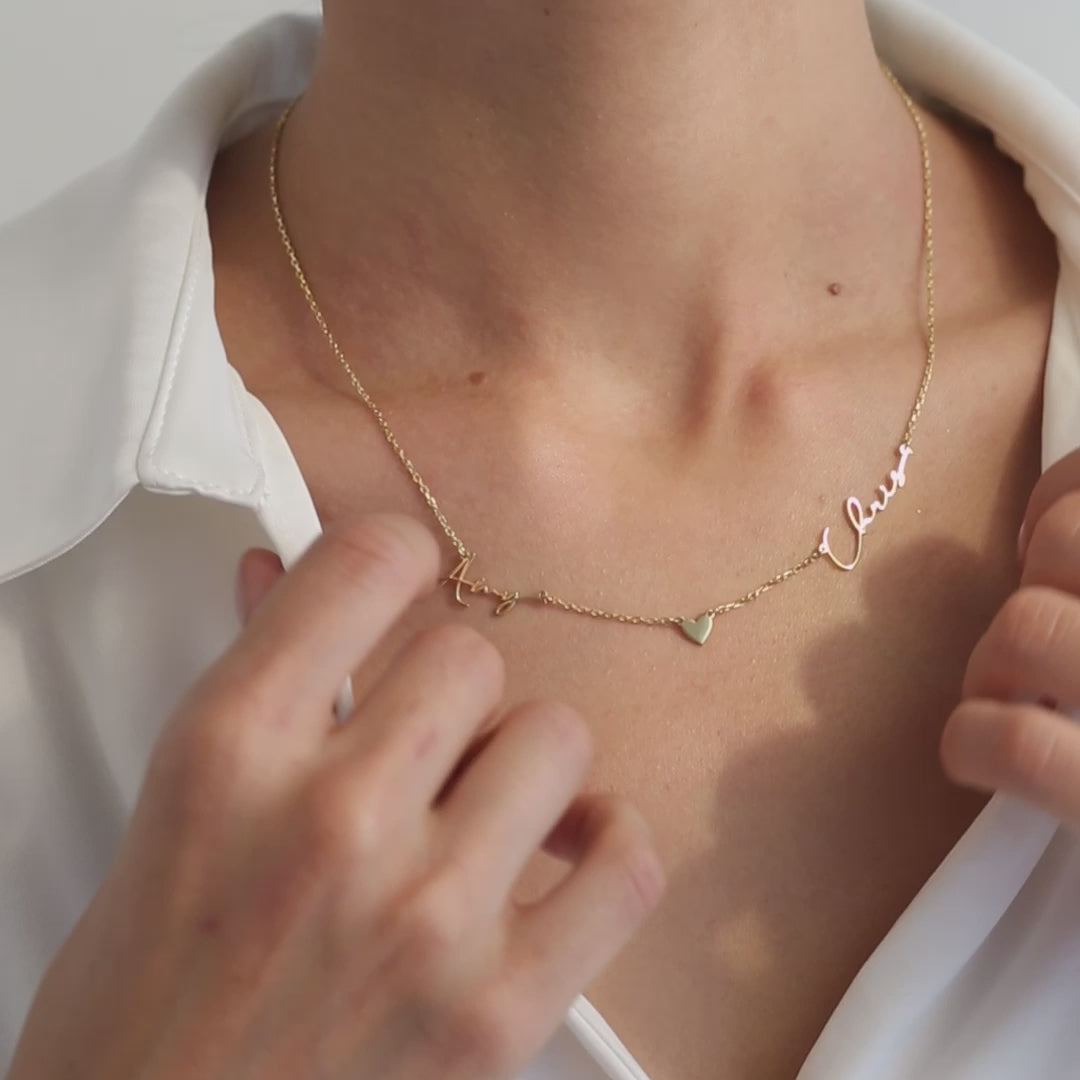 Custom Necklace with Two Names and Heart Design