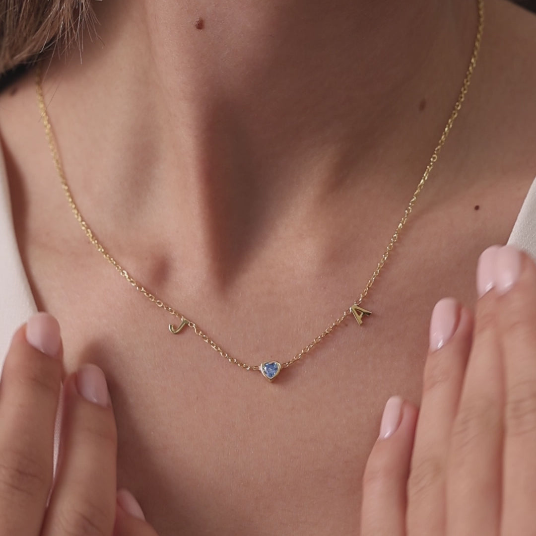 Heart initial Birthstone Necklace