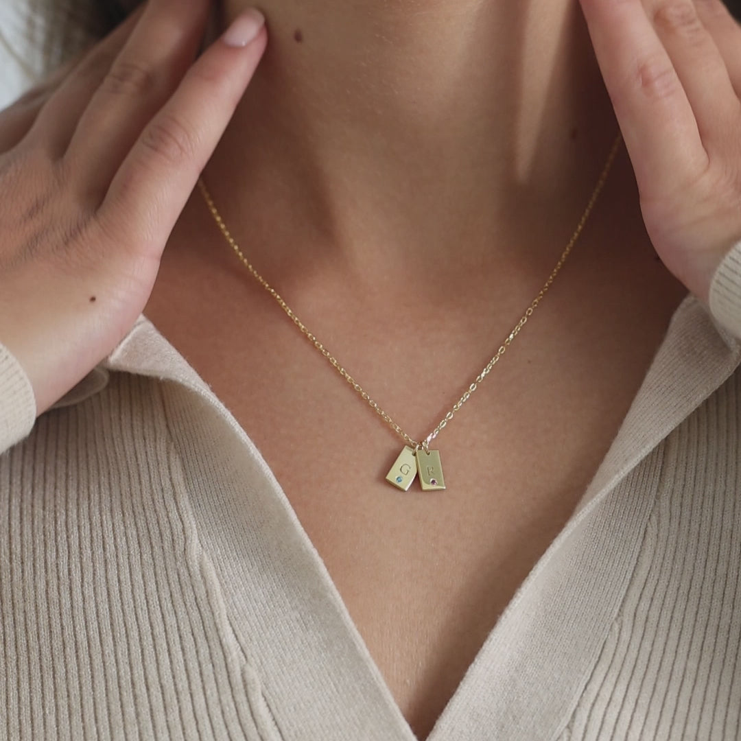 Initial Tag Necklace with Birthstone