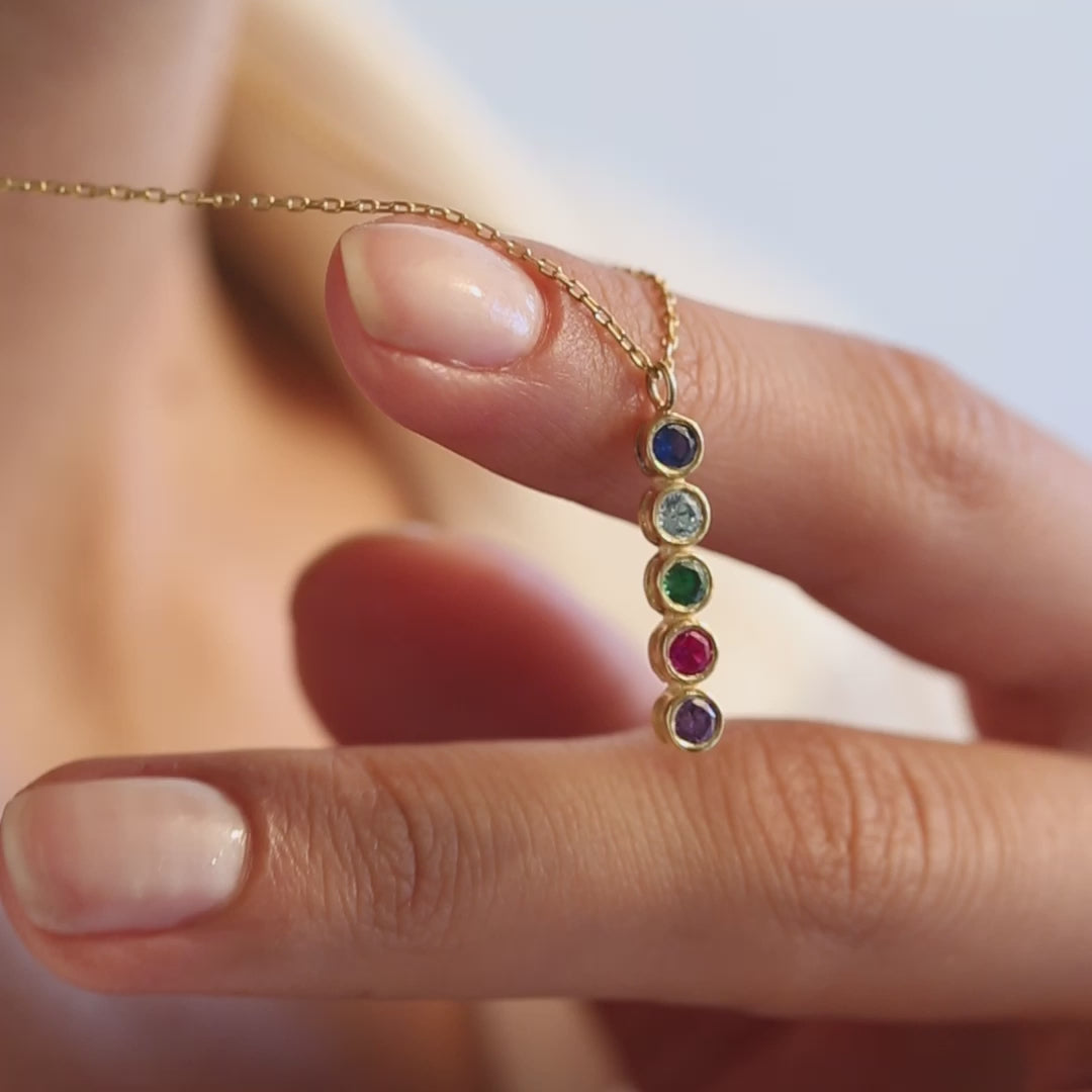 Vertical Family Birthstone Necklace 