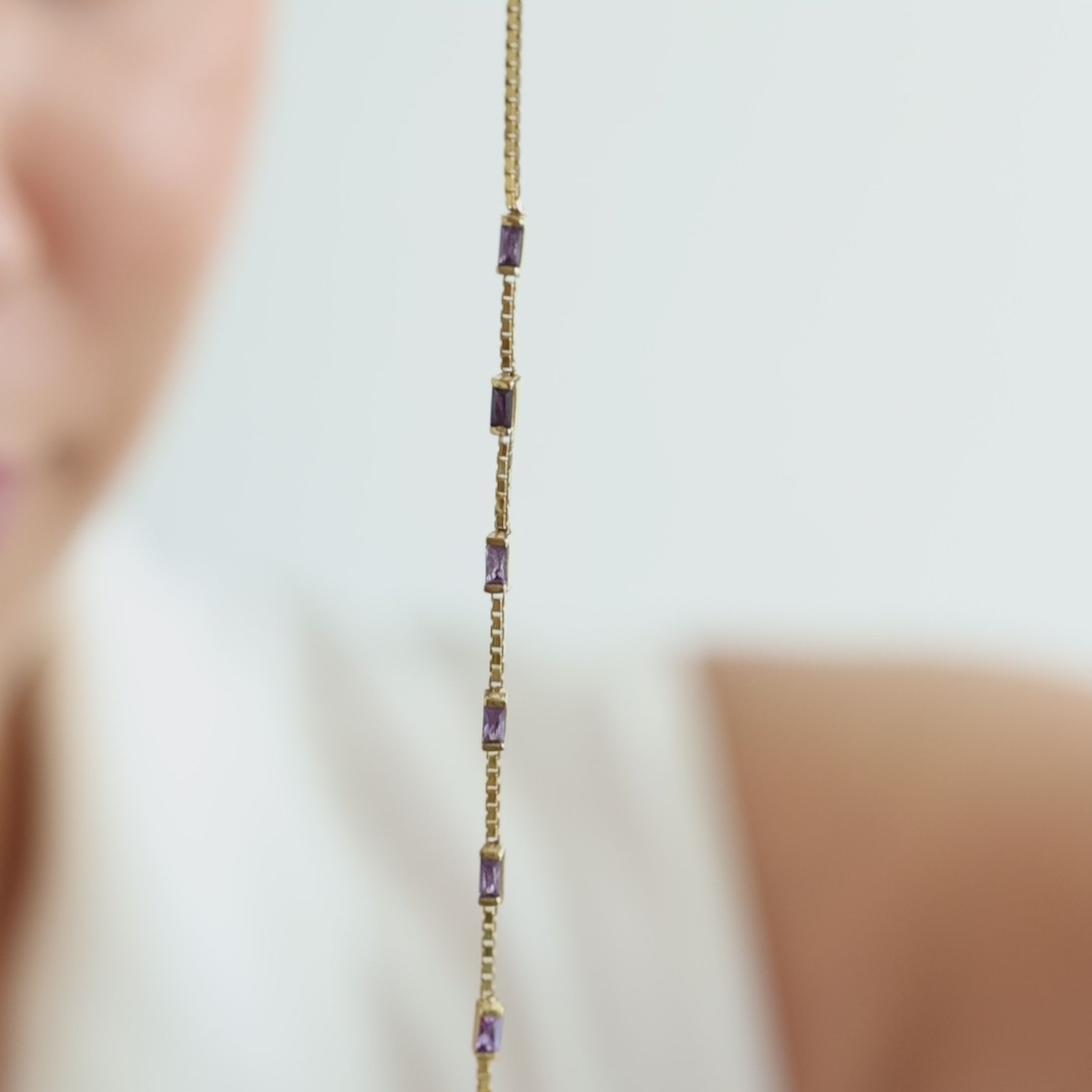 Baguette Birthstone Bracelet with Box Chain